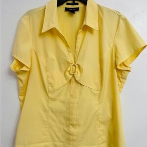 Yellow Short-Sleeve Collared Blouse with Ring Detail